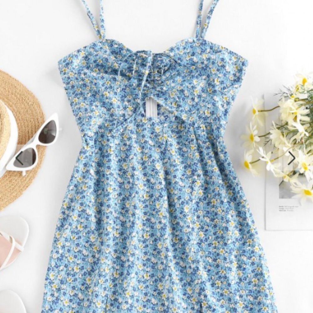 Blue Floral Tie-Front Sundress